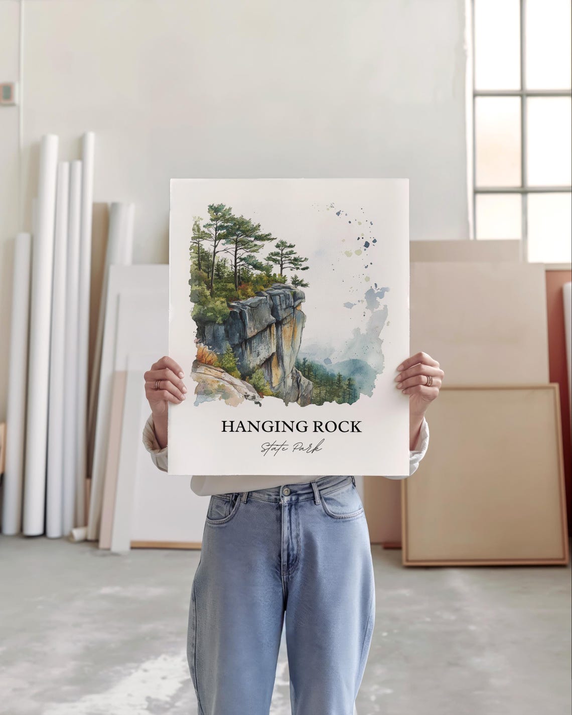 Hanging Rock State Park Watercolor Cliff Overlook Pines Poster - Image 6
