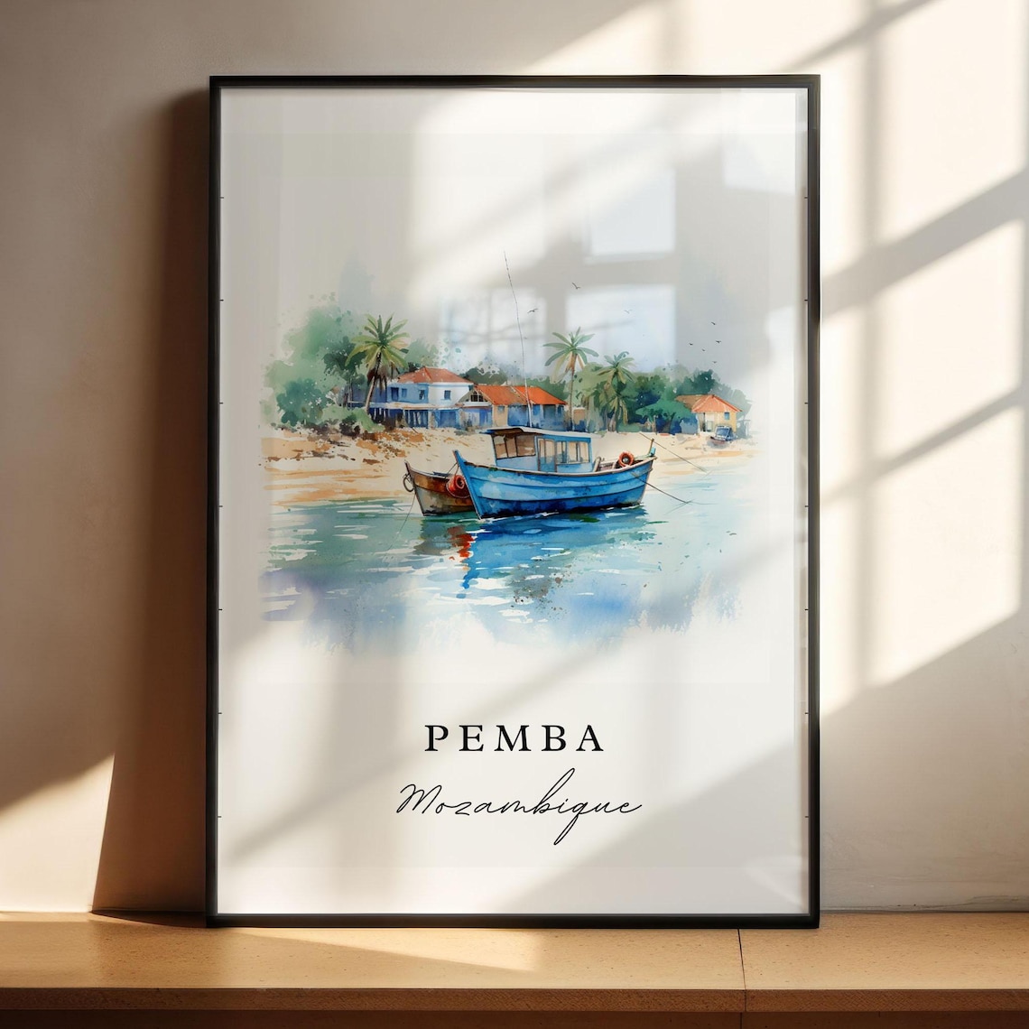 Pemba Mozambique Watercolor Of Fishing Boat On Quiet Shore Poster