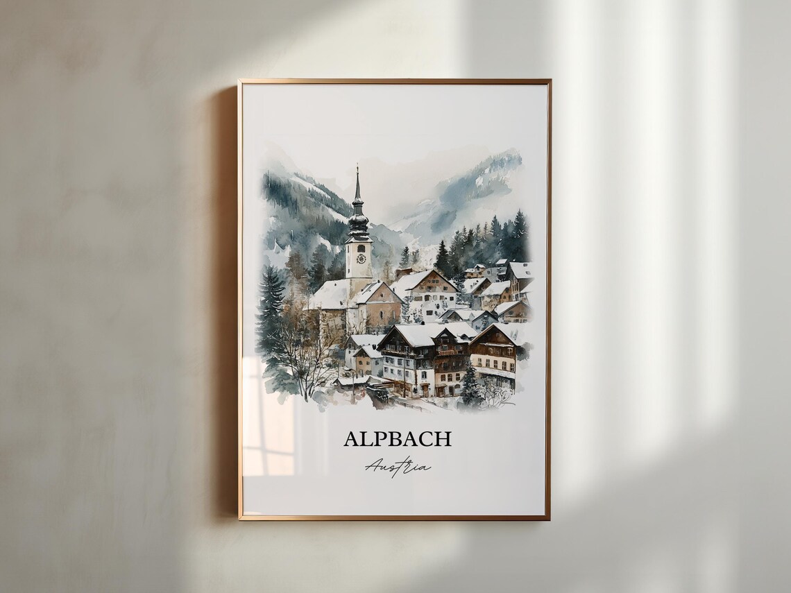 Alpbach Austria Watercolor Snowy Alpine Village Church Winter Poster - Image 4