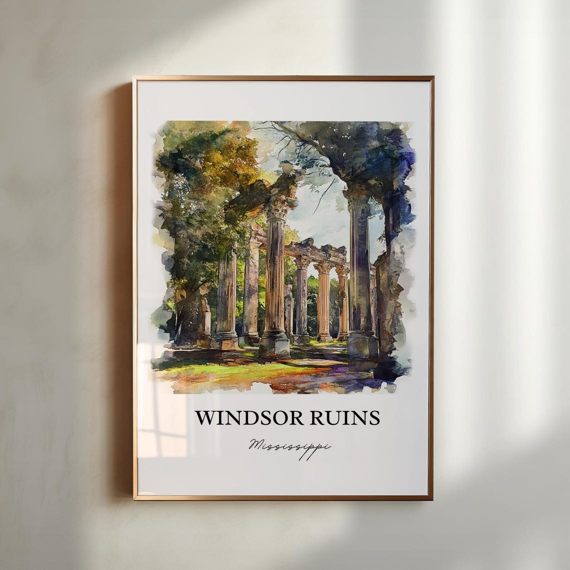 Windsor Ruins Mississippi Watercolor Ancient Columns Oak Trees Poster