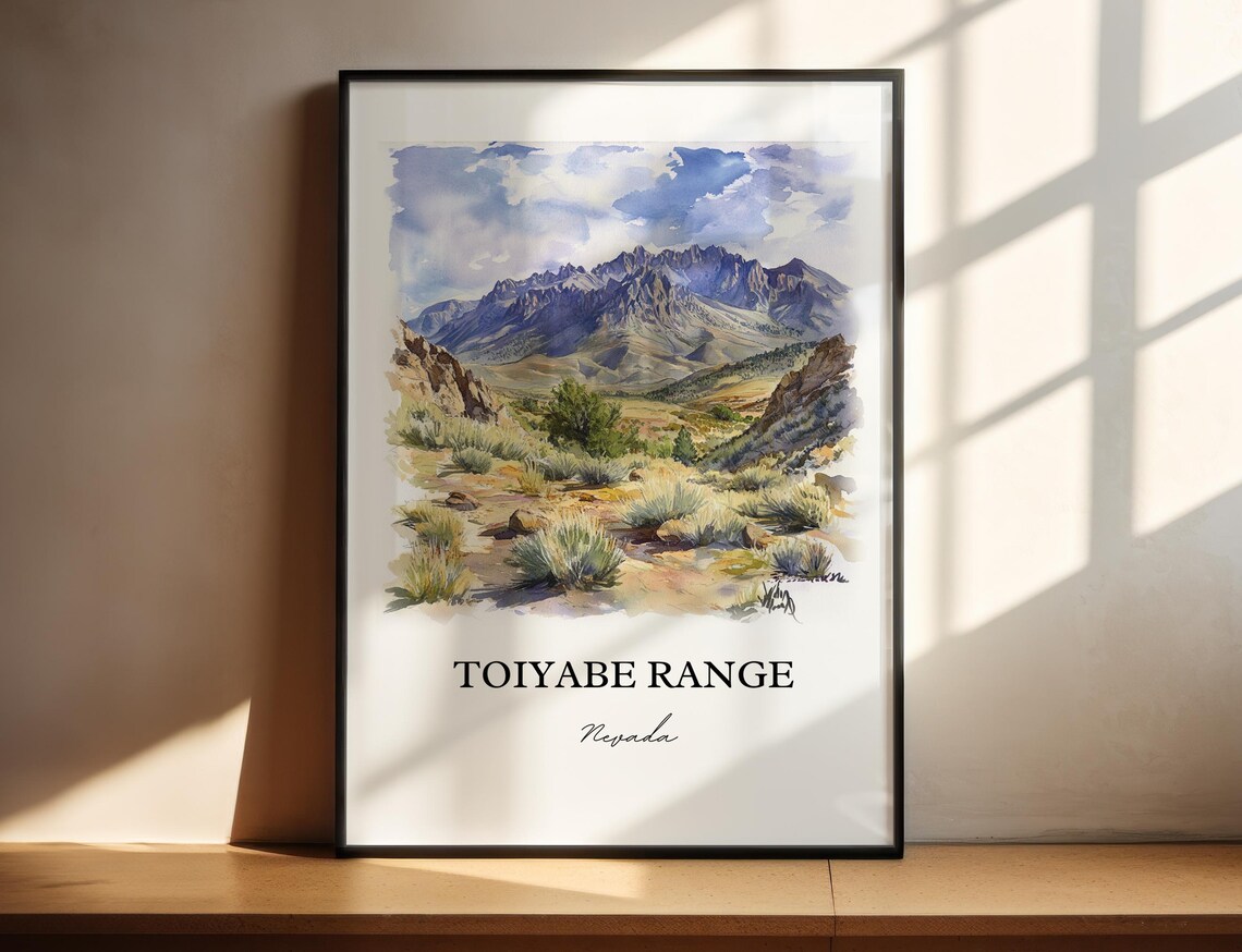 Toiyabe Range Nevada Mountain Watercolor Desert Landscape Poster