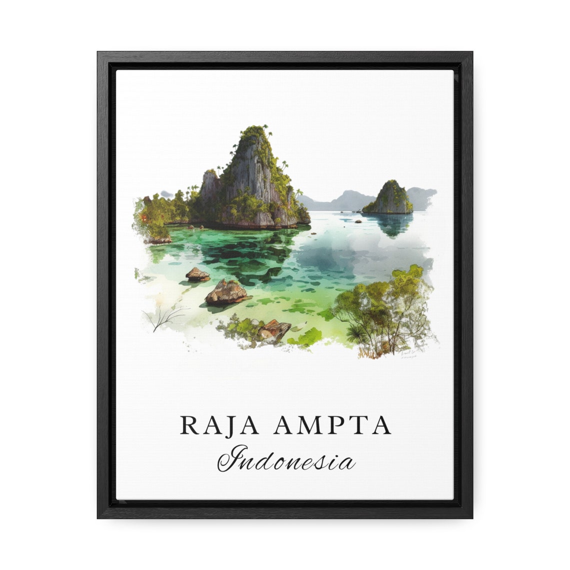 Raja Ampta Indonesia Karst Islands Emerald Lagoon Watercolor Poster - Image 2