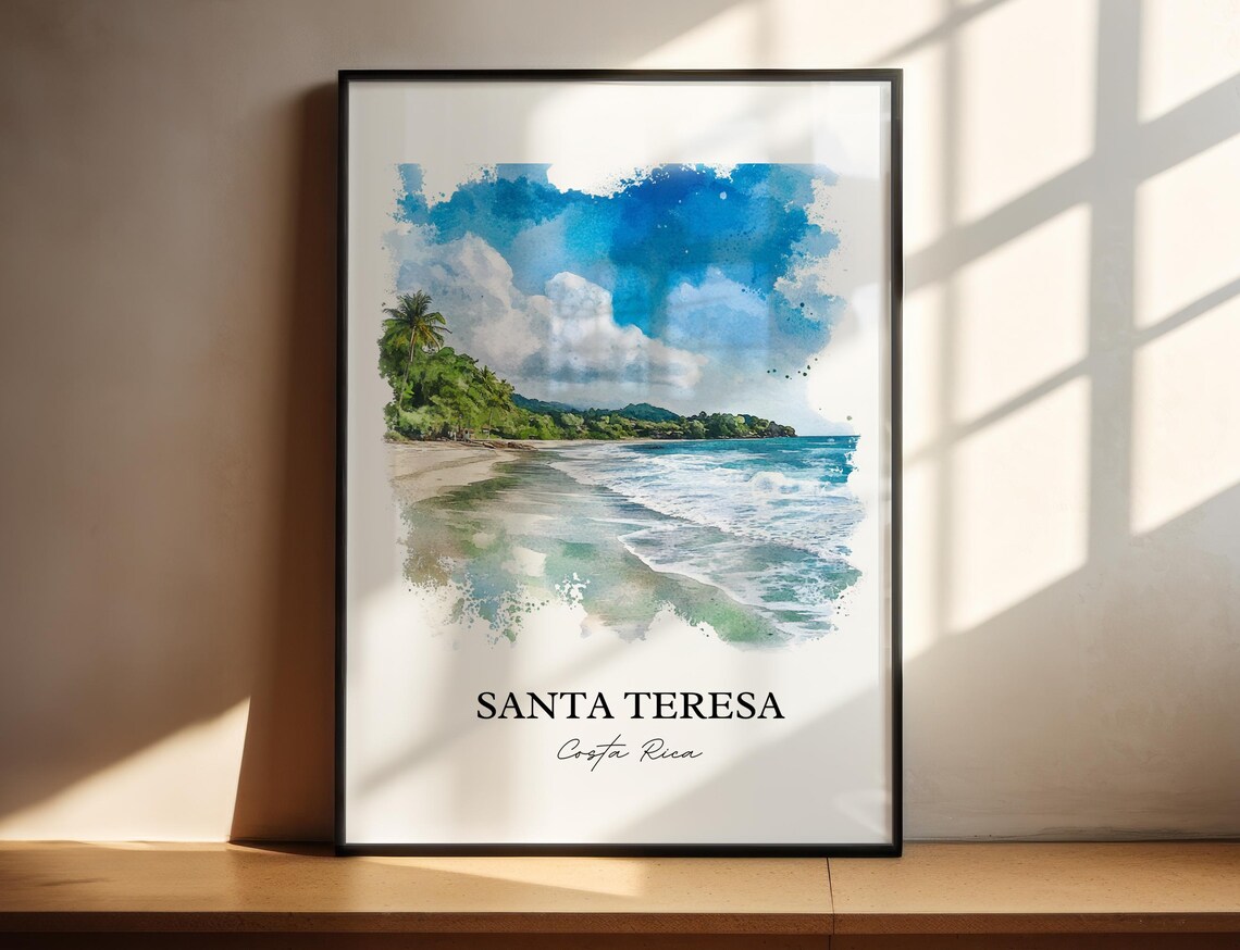 Santa Teresa Costa Rica Blue Surf Beach Town Watercolor Poster