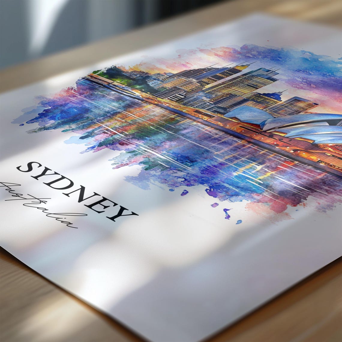 Sydney Australia Opera House Harbor Sunset Watercolor Art Poster - Image 5