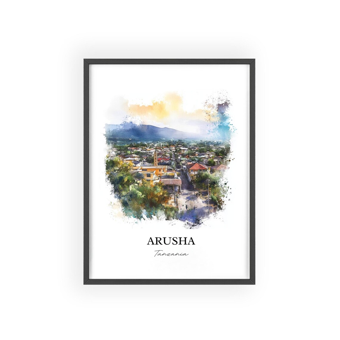 Arusha Tanzania Mountain Town Watercolor Travel Poster Gifts - Image 2