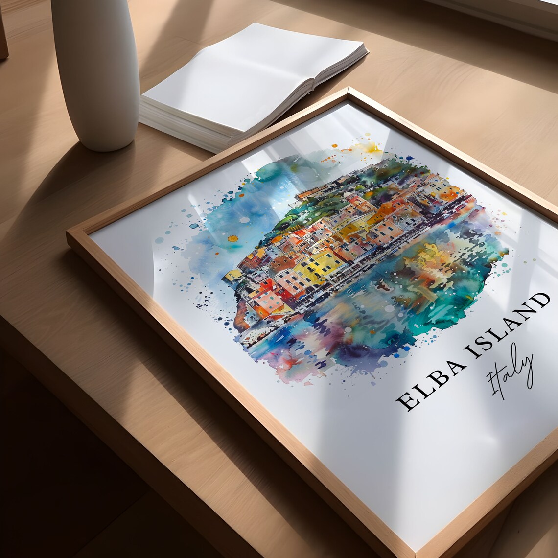 Elba Island Italy Watercolor Colorful Harbor Town Sparkling Poster - Image 6