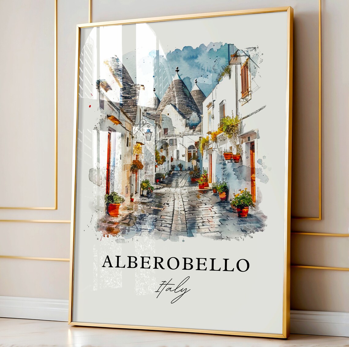 Alberobello Italy Trulli Stone Lane Watercolor Travel Poster - Image 4