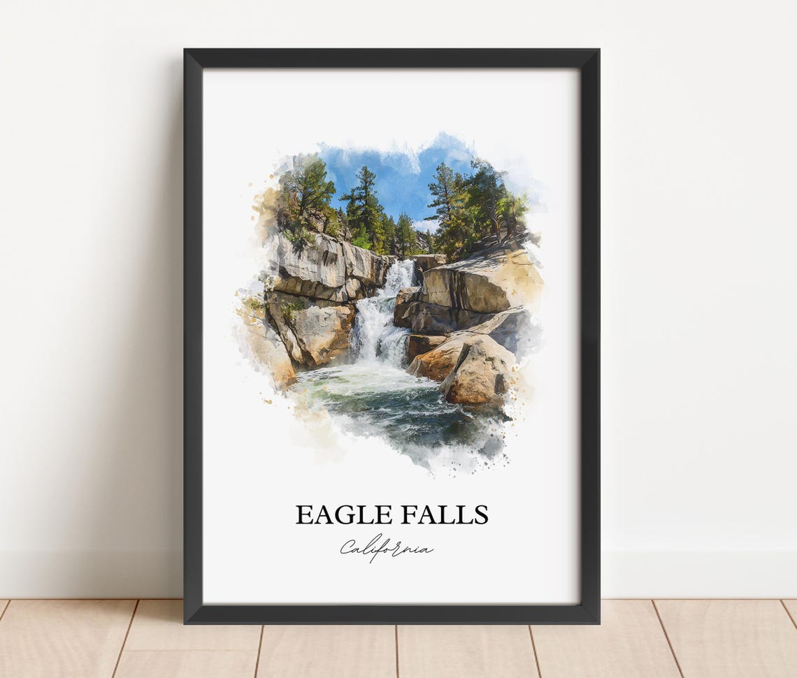 Eagle Falls California Rocky Cascade Mountain Stream Watercolor Poster - Image 5