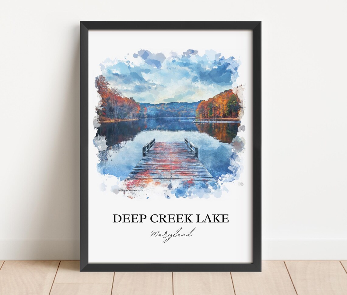 Deep Creek Lake, Maryland Watercolor Travel Poster