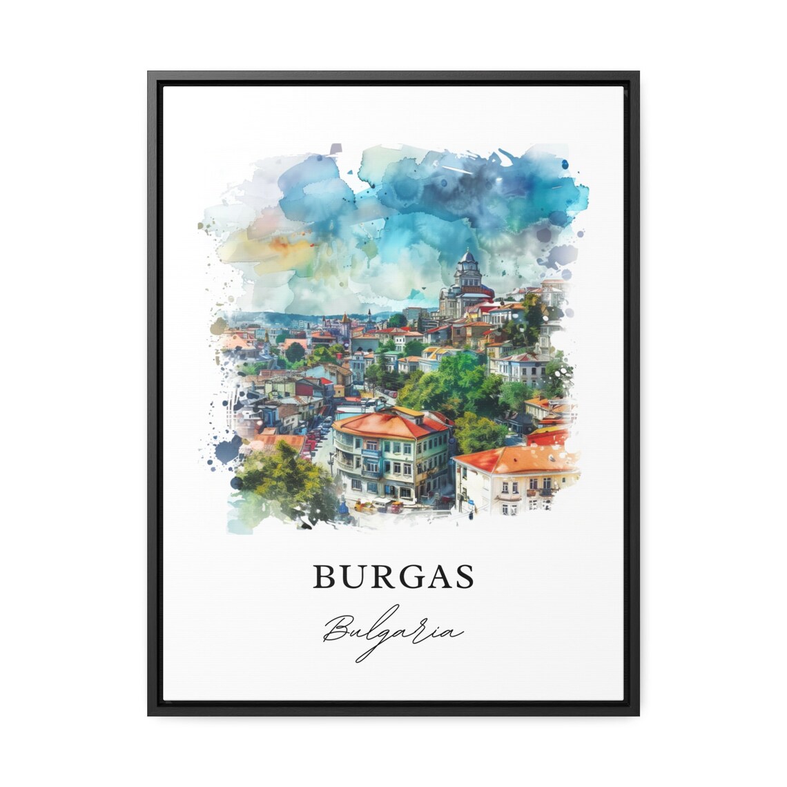Burgas Bulgaria Cityscape Red Roof Cathedral Watercolor Poster - Image 3