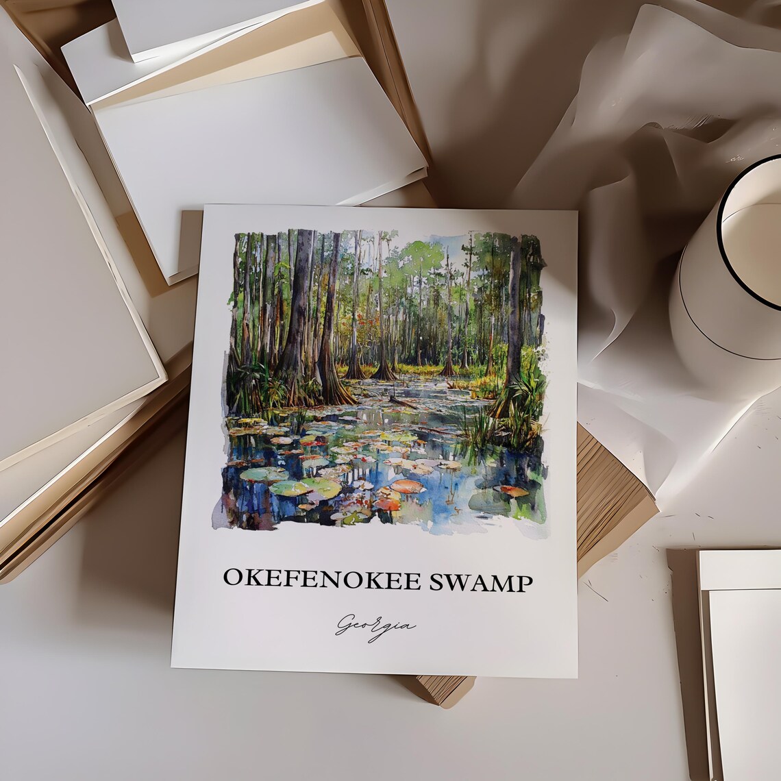 Okefenokee Swamp Watercolor Travel Poster, Georgia - Image 4