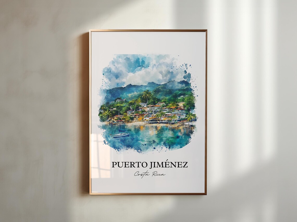 Puerto Jiménez Costa Rica Harbor Boats Watercolor Travel Poster - Image 5