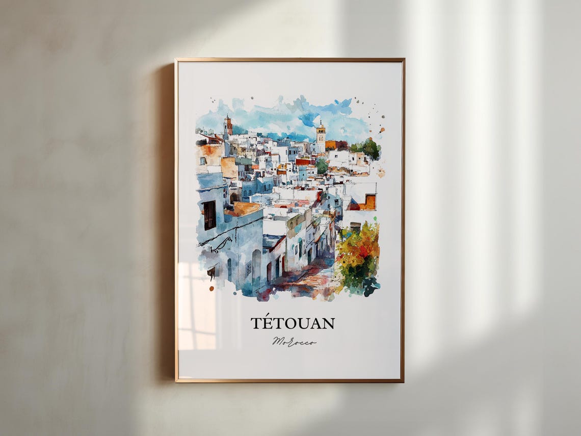 Tetouan Morocco African Watercolor Medina Blue Town Art Poster - Image 6