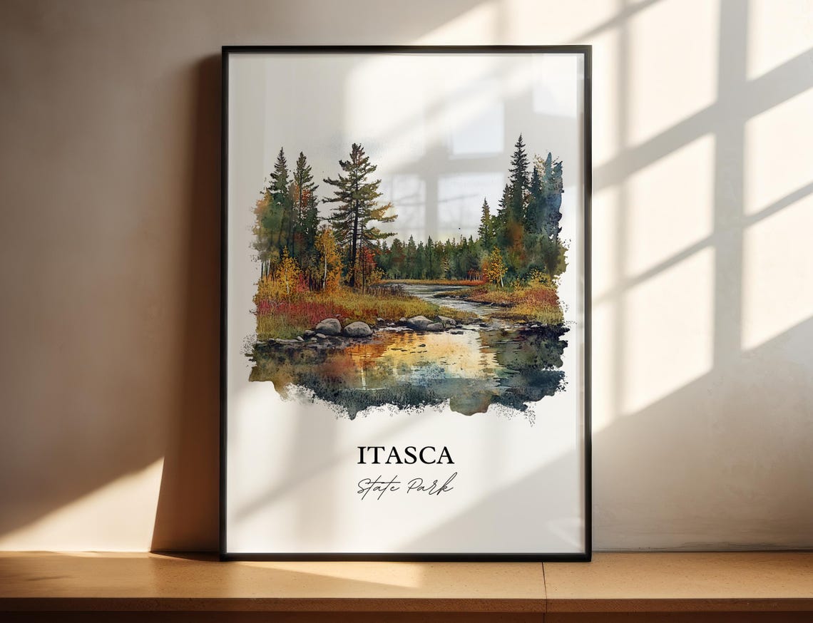 Itasca State Park Pine Forest Stream Watercolor Nature Art Poster - Image 4