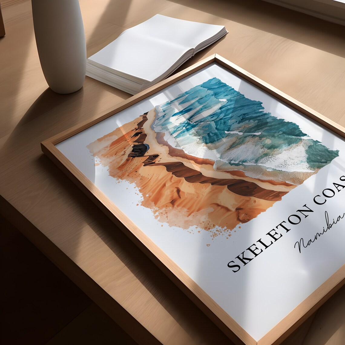 Skeleton Coast Namibia Watercolor Desert Ocean Travel Poster - Image 5