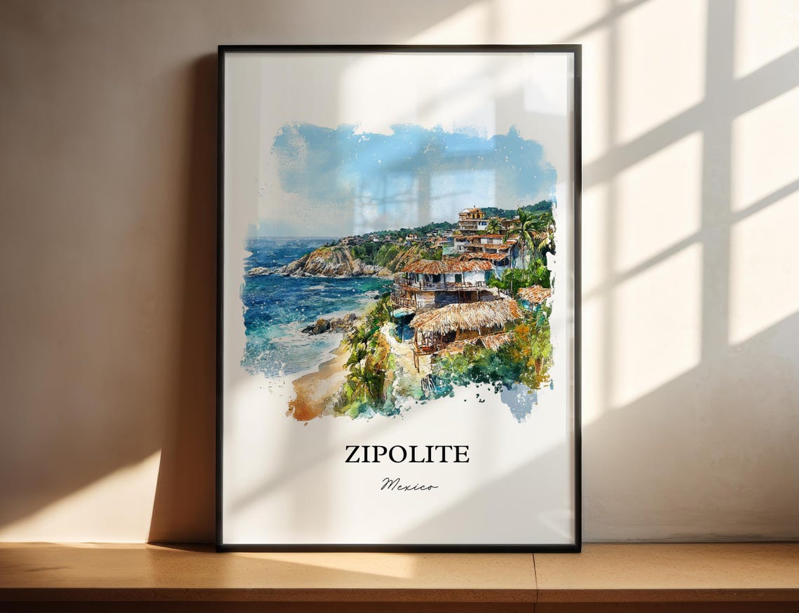 Zipolite Wall Art Mexico Print Watercolor Oaxaca Gift Travel Poster Housewarming
