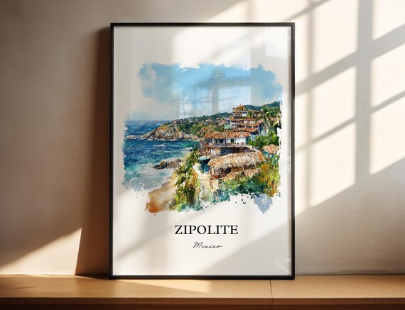 Zipolite Wall Art Mexico Print Watercolor Oaxaca Gift Travel Poster Housewarming