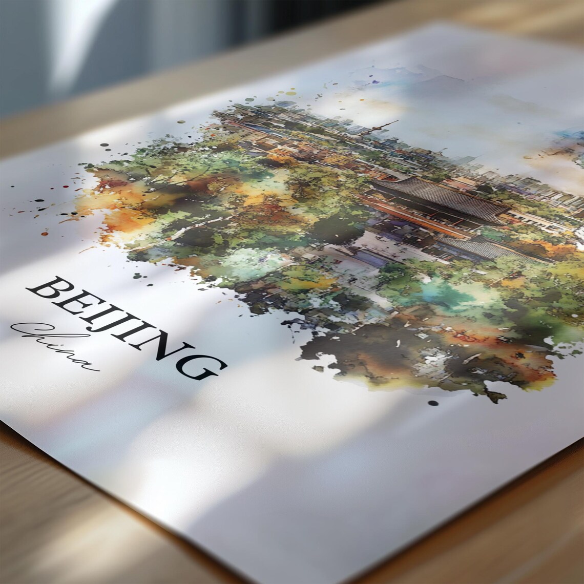 Beijing China Skyline Pagoda Cityscape Watercolor Travel Poster - Image 6