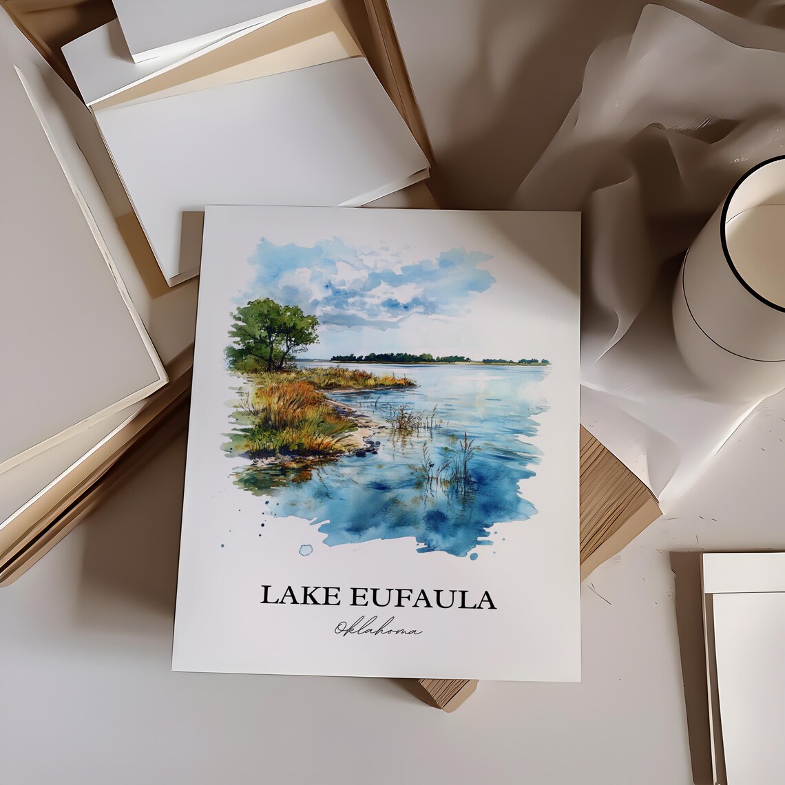 Lake Eufaula Oklahoma Peaceful Shoreline Watercolor Lake Art Poster - Image 5
