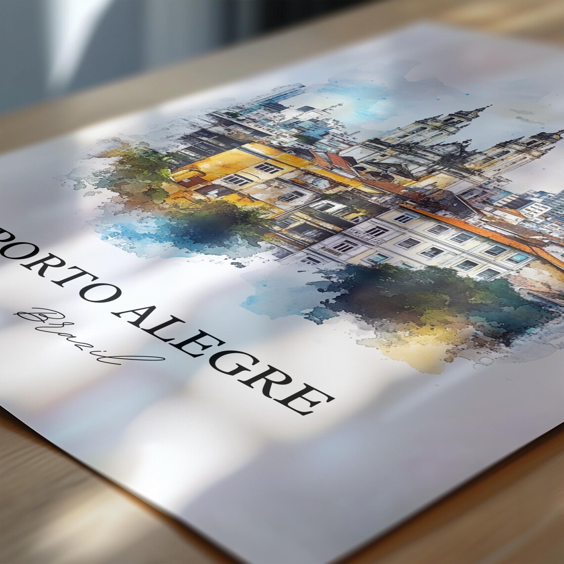 Porto Alegre Brazil Historic Church Watercolor Travel Wall Art - Image 6