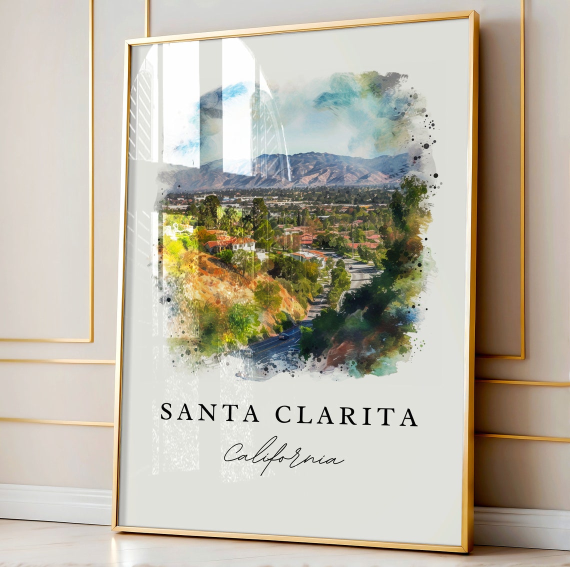 Santa Clarita California Valley City Mountain Watercolor Poster - Image 4