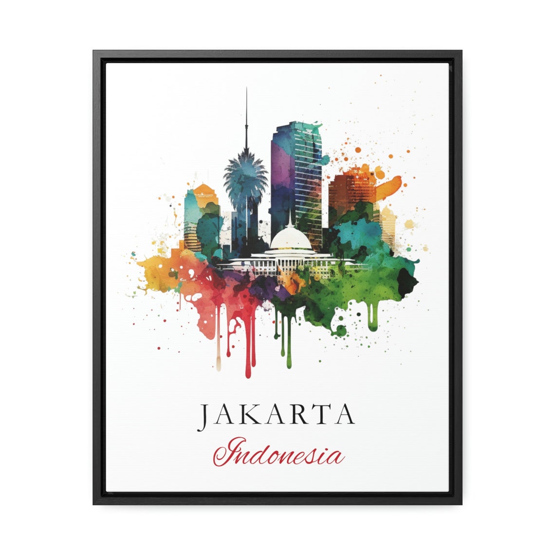 Jakarta Indonesia Splatter Watercolor Colorful Skyline Poster