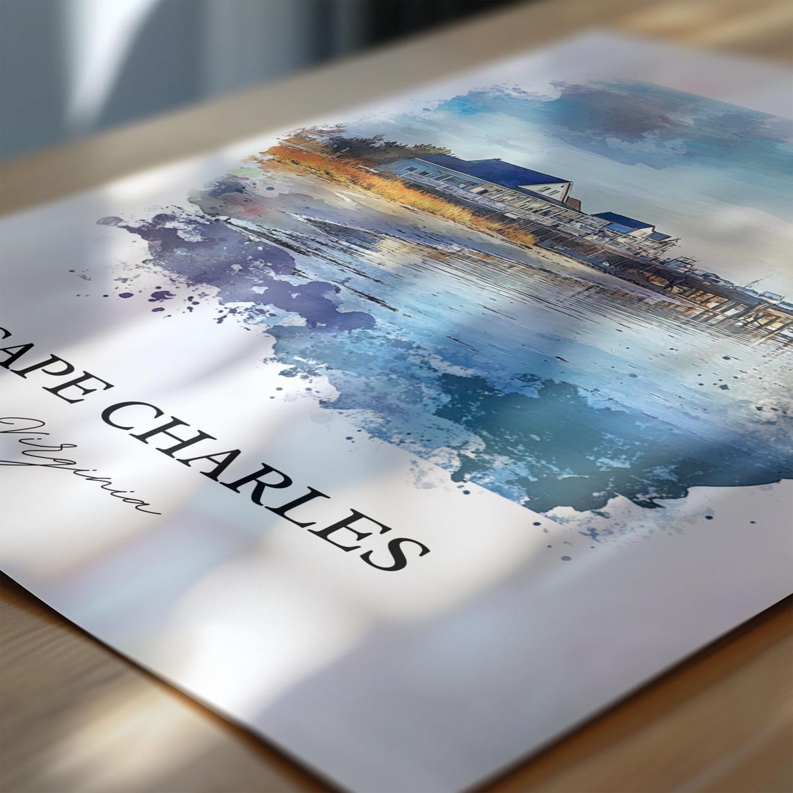 Cape Charles Virginia Waterfront Pier Houses Watercolor Travel Poster - Image 2