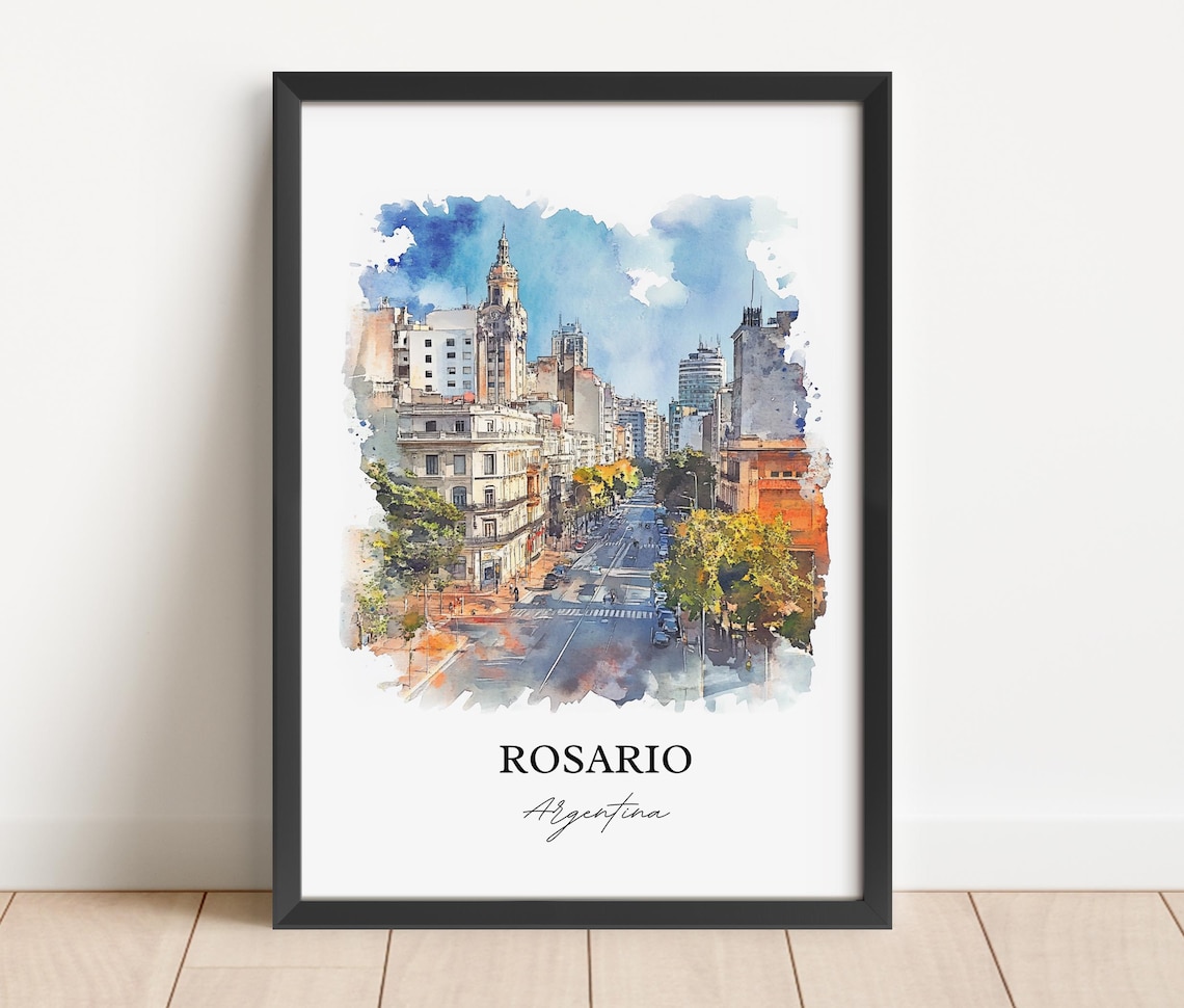 Rosario Argentina Watercolor City Street Clock Tower Avenue Poster - Image 5