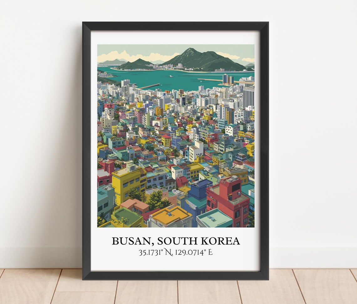 Busan South Korea Harbor Hillside Cityscape Retro Travel Poster - Image 3