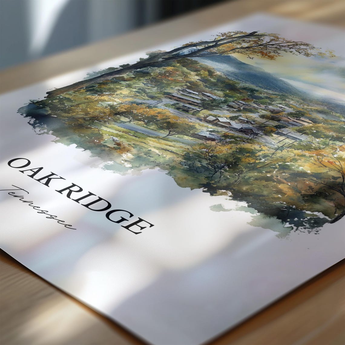 Oak Ridge Tennessee Golden Autumn Valley Watercolor View Poster - Image 6