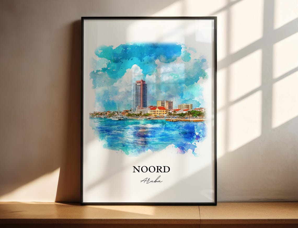 Noord Aruba Wall Art Print Watercolor Gift Travel Poster Housewarming