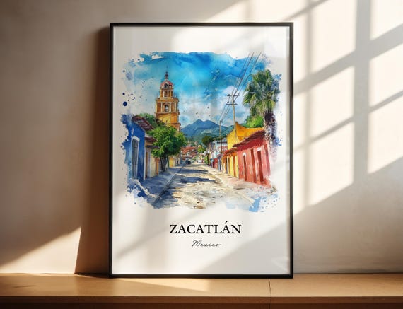 Zacatln Wall Art Puebla Mexico Print Watercolor Gift Travel Poster Housewarming