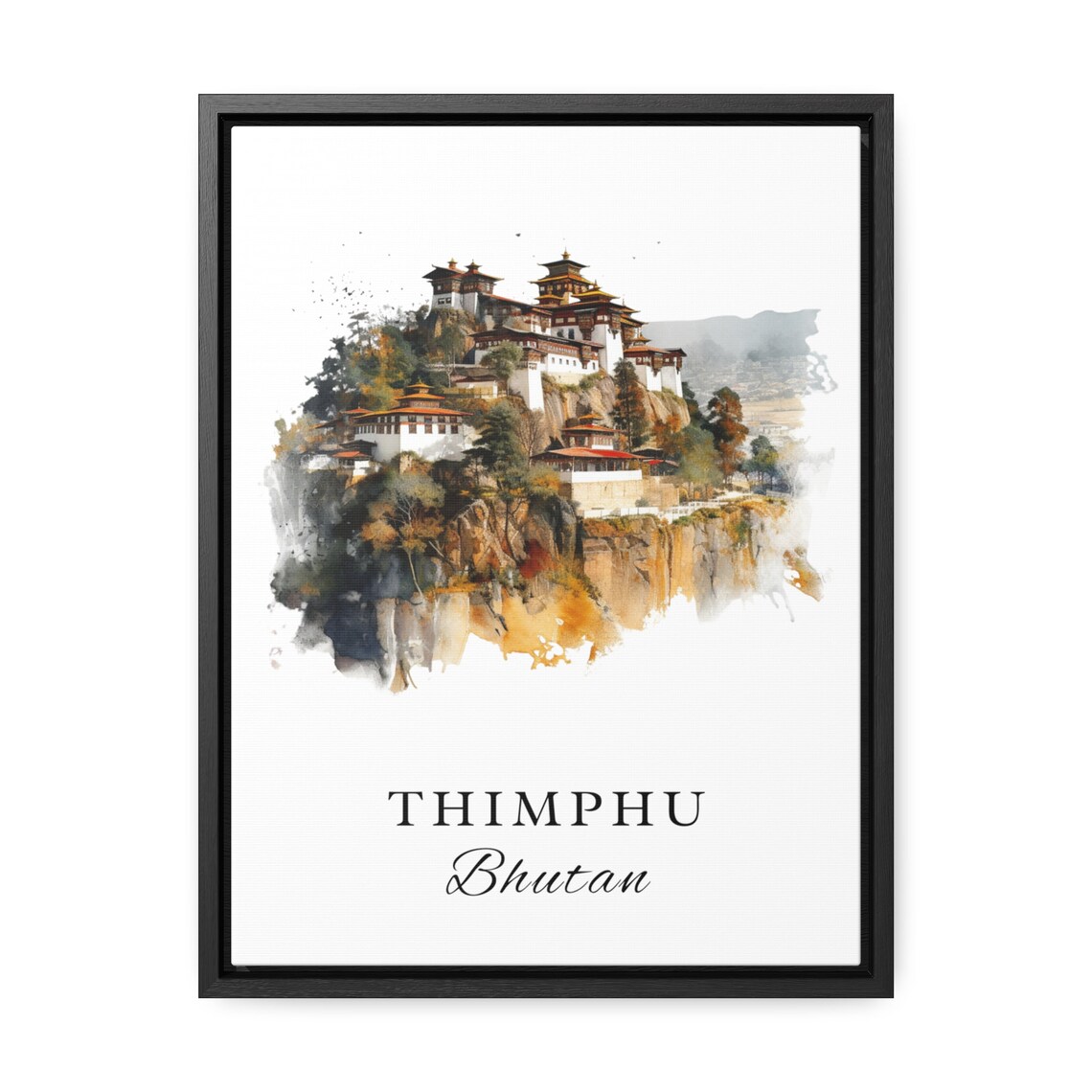 Thimphu Bhutan Watercolor Cliff Monastery Mountain Retreat Poster - Image 2