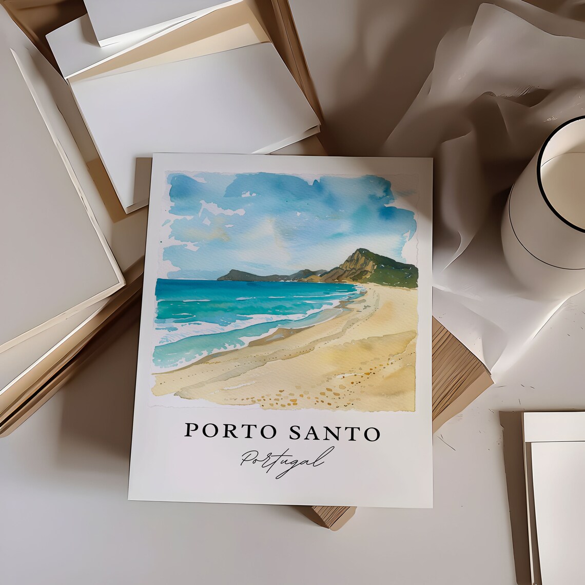 Porto Santo Portugal Golden Beach Watercolor Island Coast Poster - Image 6