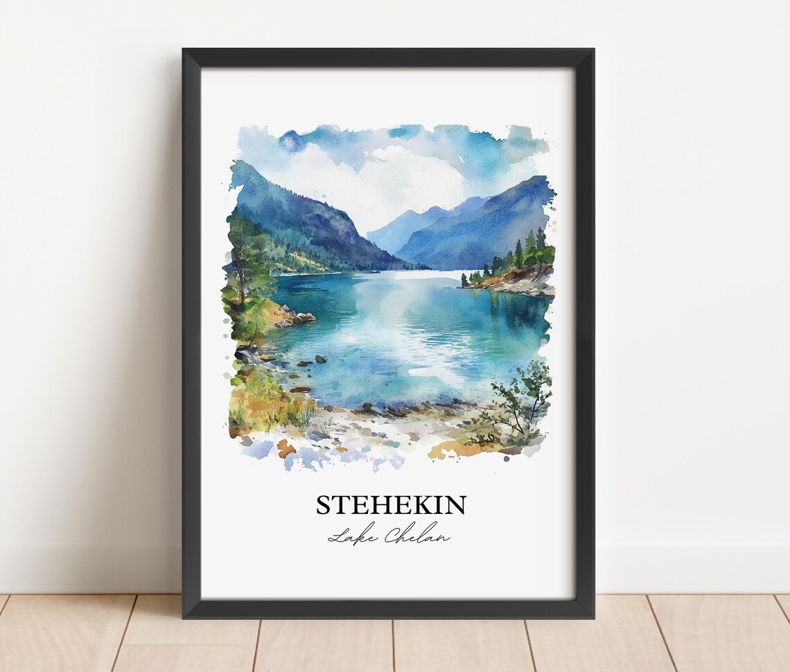 Stehekin Lake Chelan Watercolor Turquoise Mountain Lake Poster - Image 2