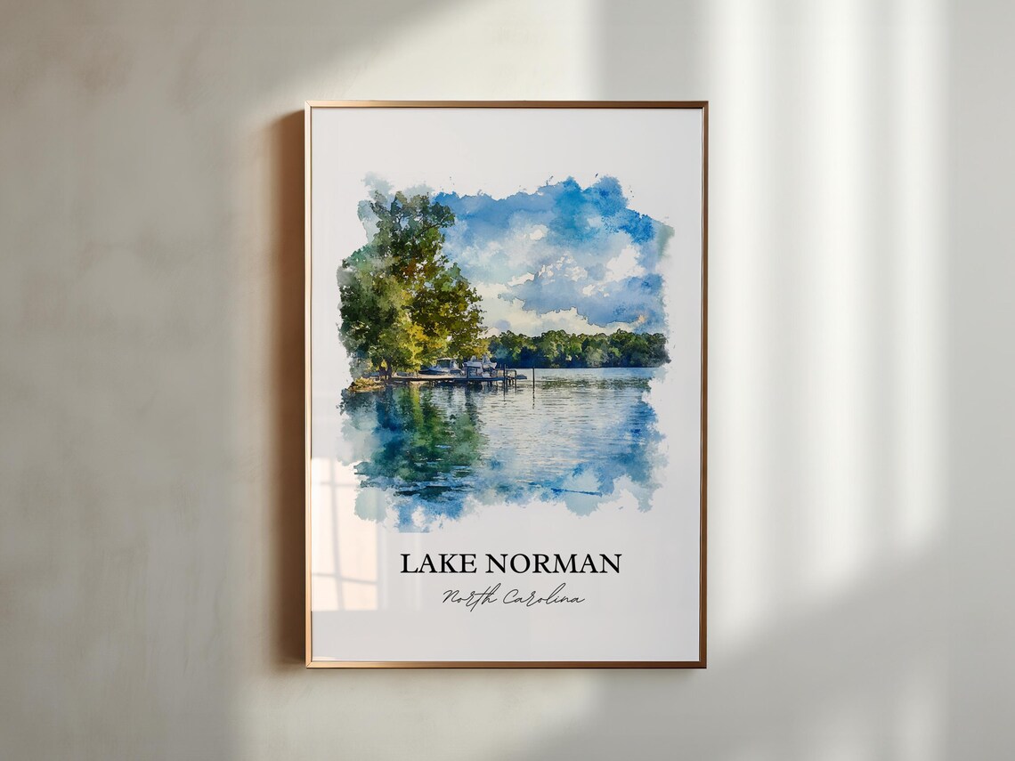 Lake Norman North Carolina Tree Framed Lake Docks Watercolor Poster - Image 5