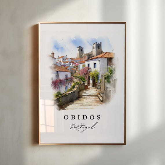 Obidos Portugal Travel Poster, Custom Text Present