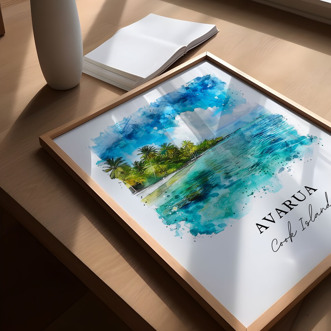 Avarua Cook Islands Turquoise Lagoon Beach Watercolor Travel Print - Image 6