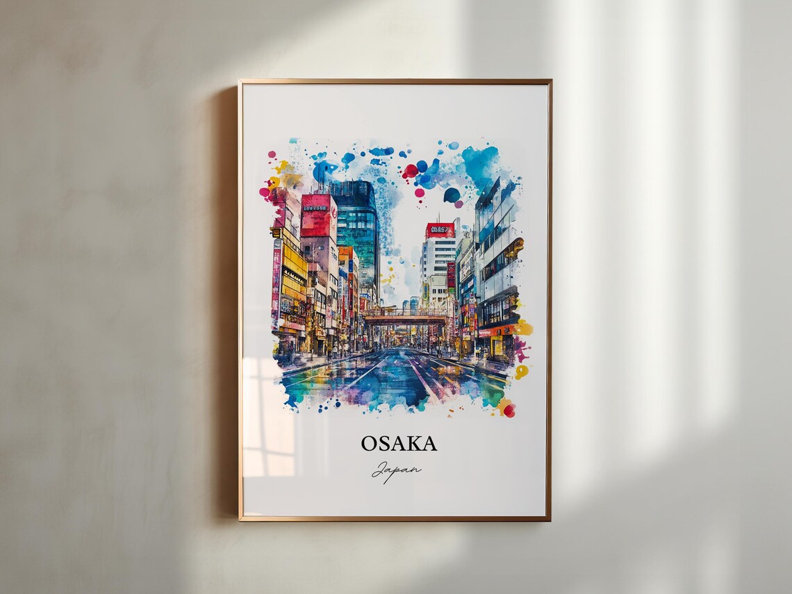 Osaka Japan Watercolor Neon City Street Nightlife Scene Poster - Image 4