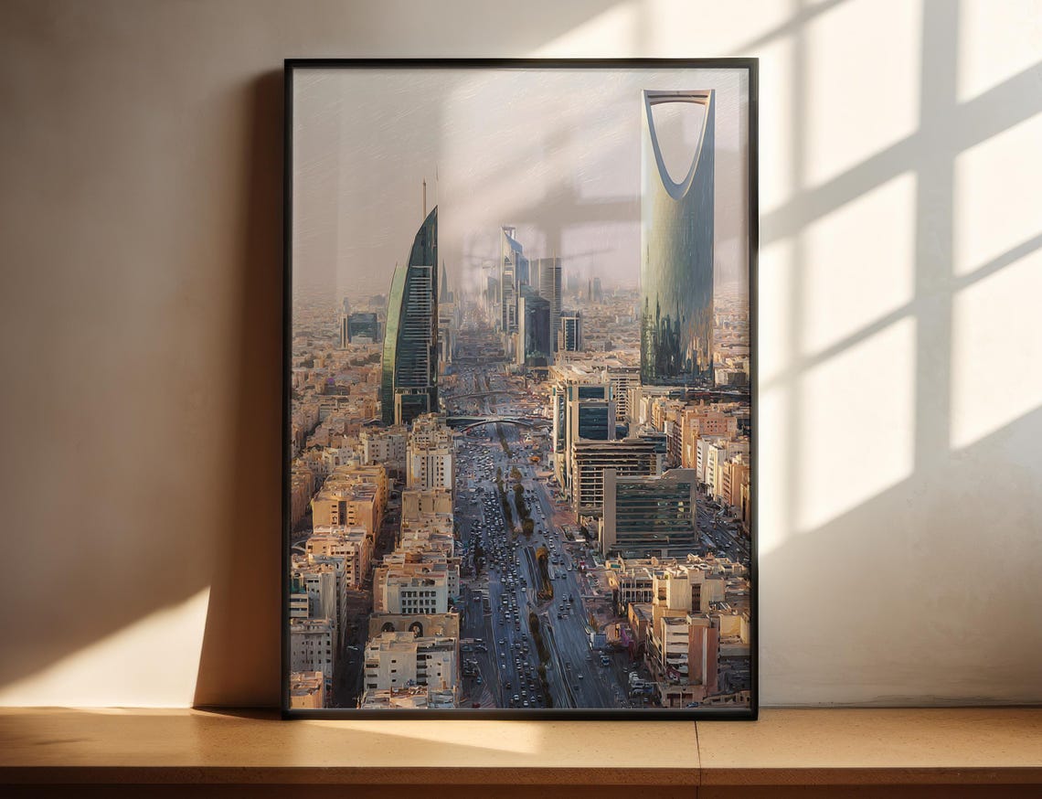Riyadh Kingdom Centre Tower Skyline Desert City Watercolor Poster