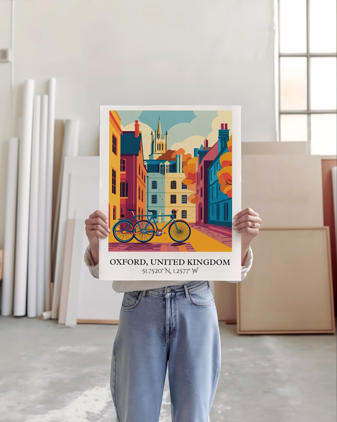 Oxford United Kingdom Bicycle Street College City Travel Poster - Image 5