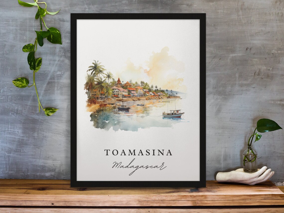 Toamasina Madagascar Watercolor Of Coastal Town And Boats Poster