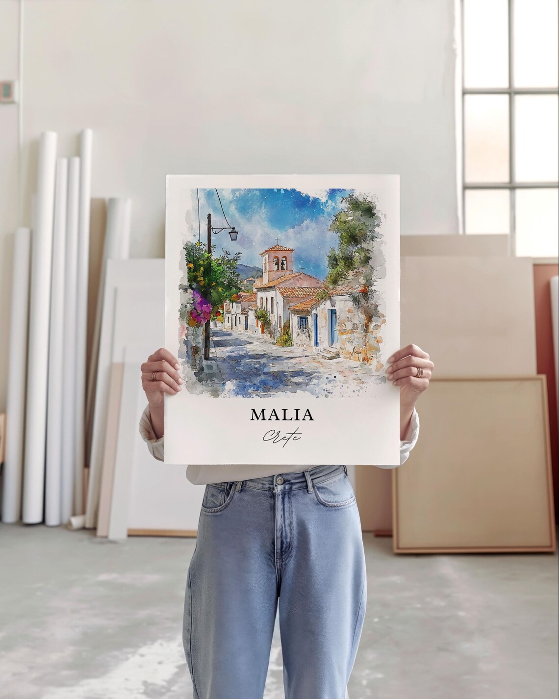 Malia Crete Watercolor Travel Poster, Greece - Image 4