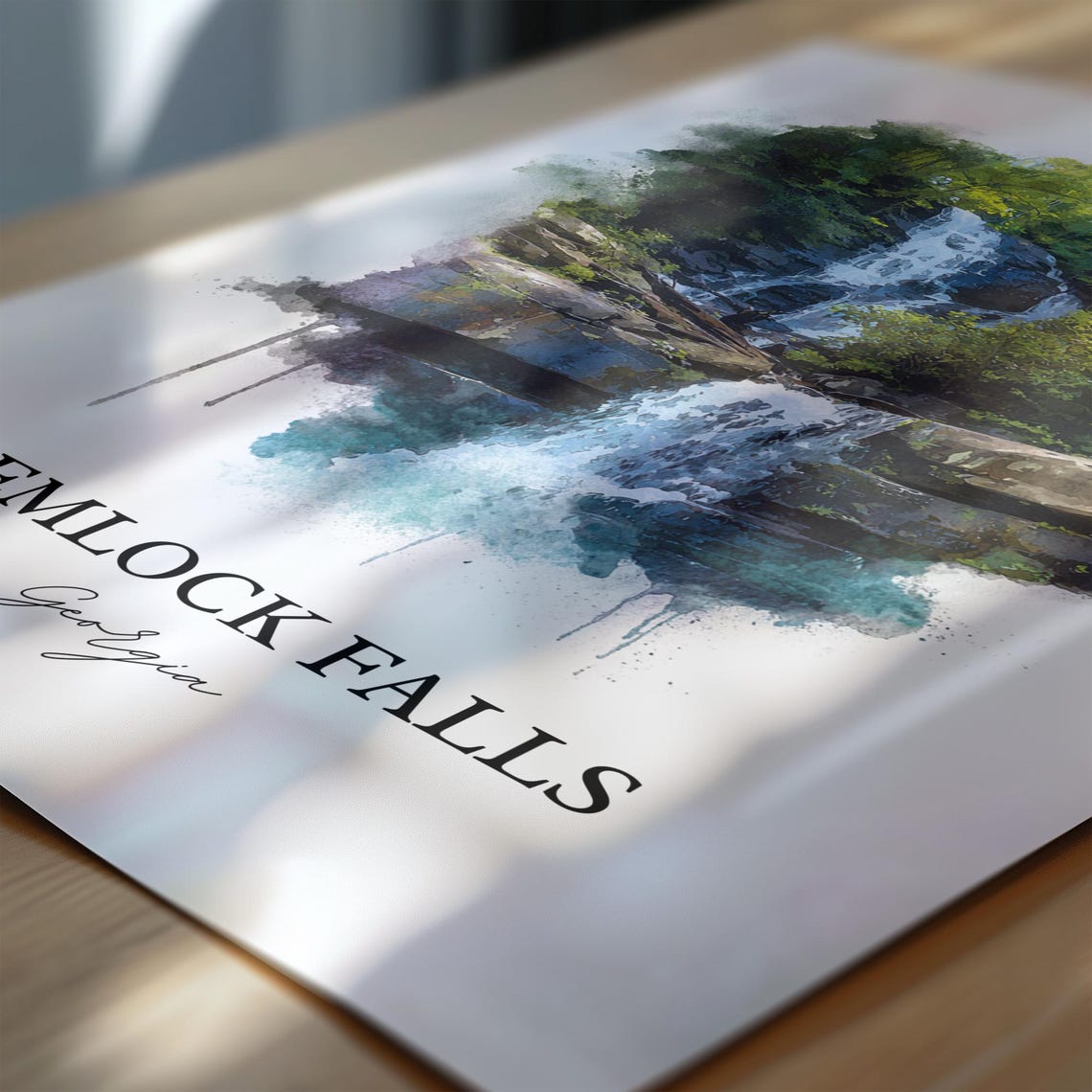 Hemlock Falls Georgia Two Tier Forest Falls Watercolor Poster - Image 6