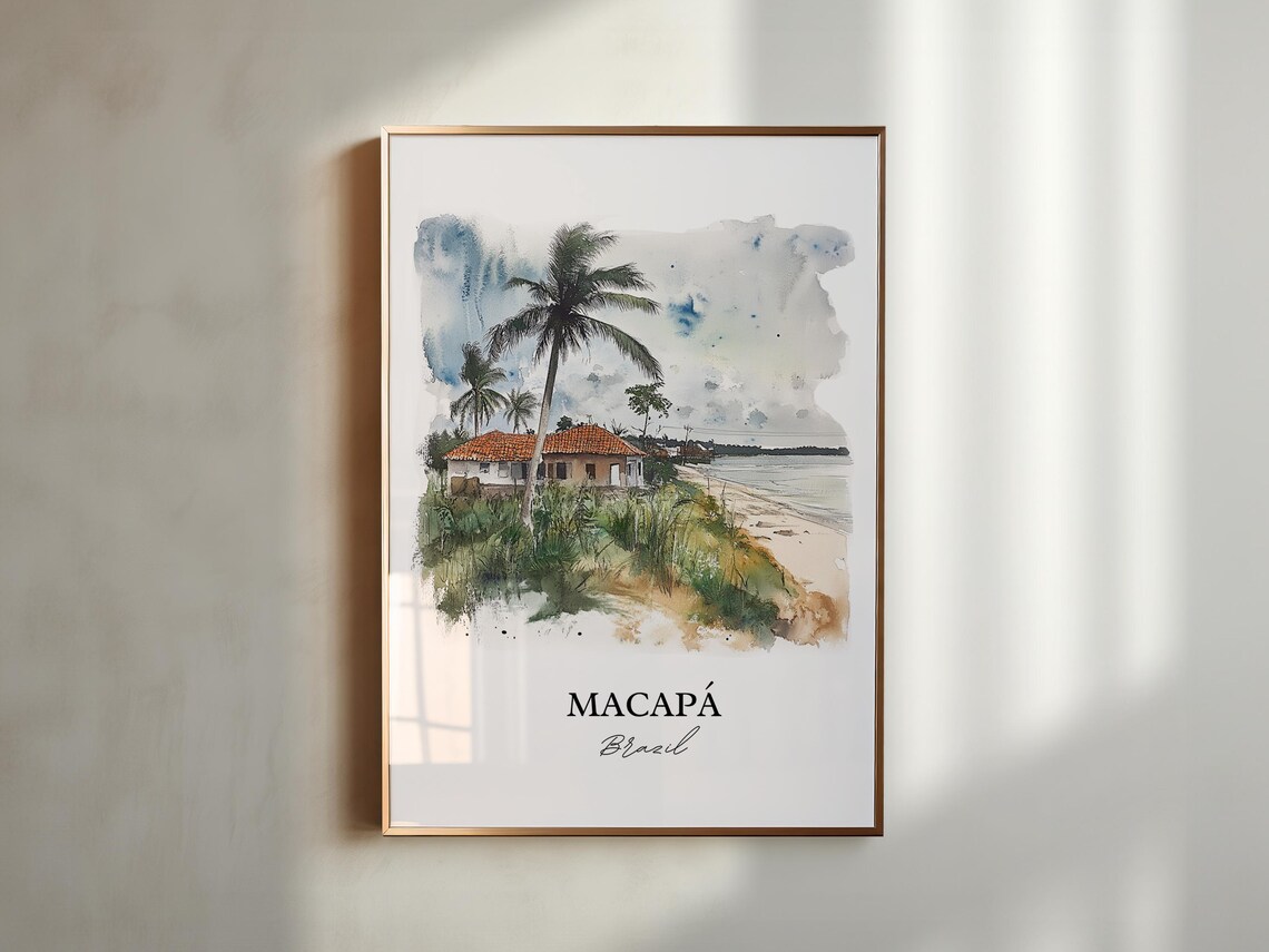 Macapá Brazil Watercolor Beach House Palms Coastal Scene Poster - Image 6