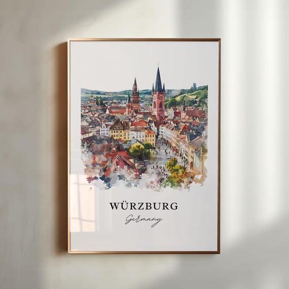 Wurzburg Bavaria Watercolor Travel Poster Art Print