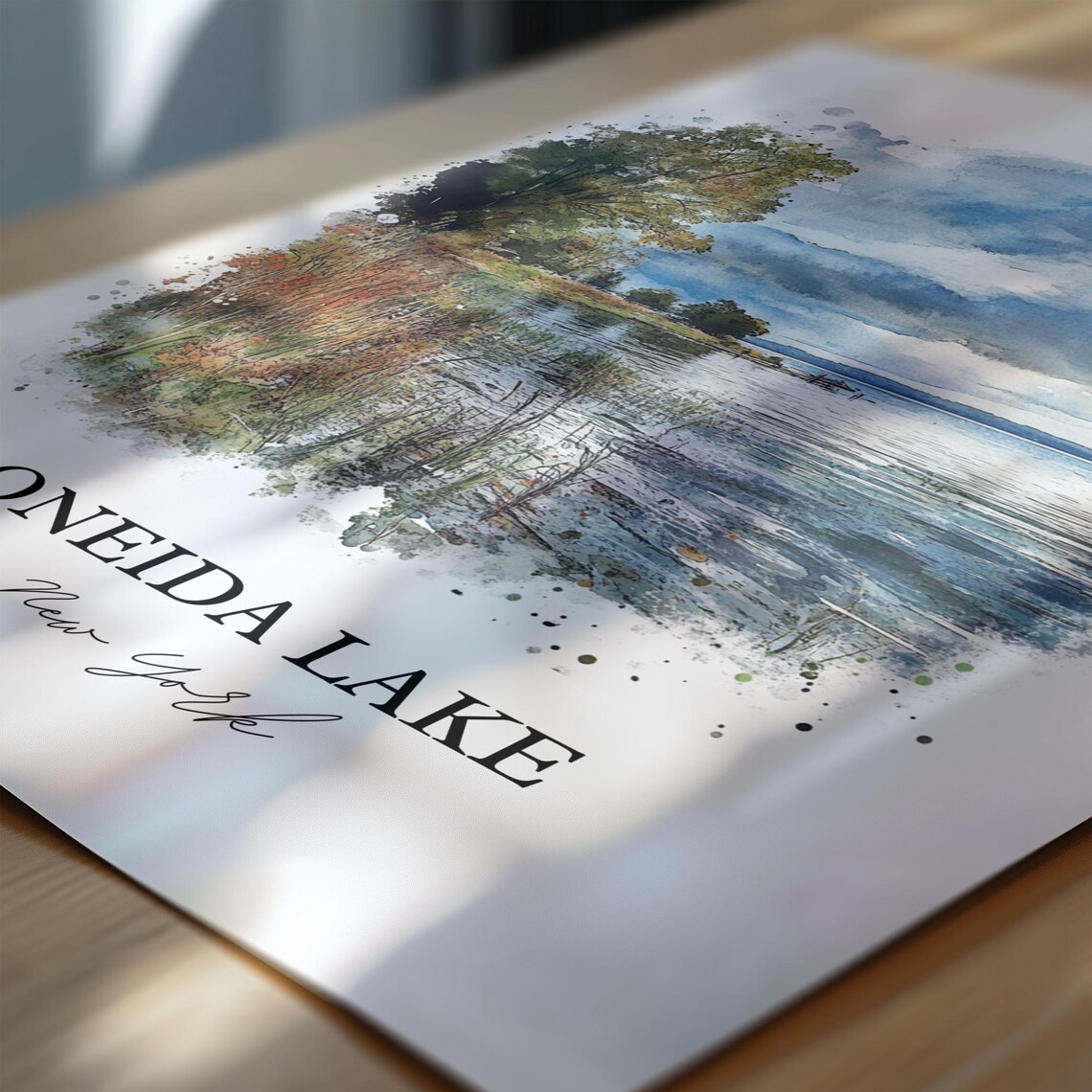 Oneida Lake New York Grassy Lakeshore Watercolor Lake Poster - Image 6