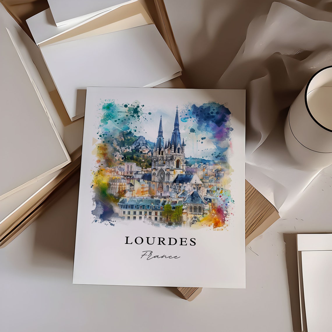 Lourdes France Watercolor Travel Poster, Art Print - Image 5