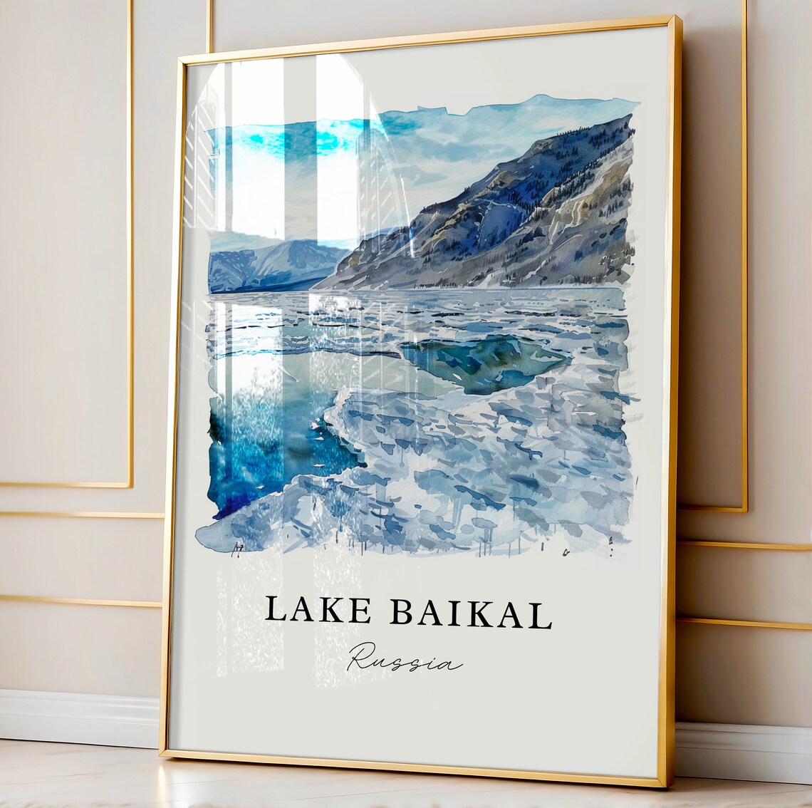 Lake Baikal Russia Siberia Winter Ice Watercolor Travel Poster - Image 4