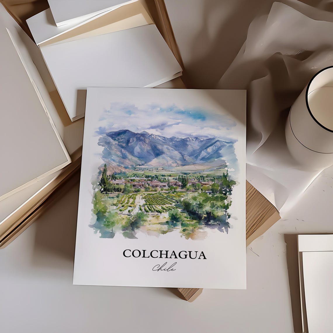 Colchagua Chile Watercolor Vineyard Valley Andes Mountains Poster - Image 3